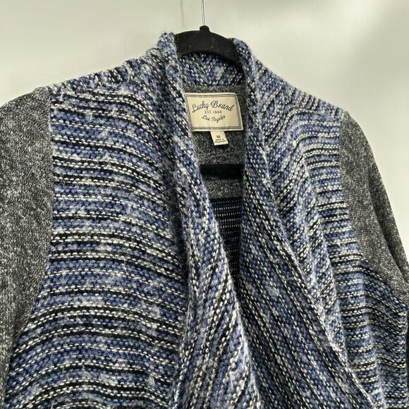 LUCKY BRAND *Flawed* Blue Gray Knit Wool Blend Open Cardigan Sweater Size Medium - Picture 6 of 9
